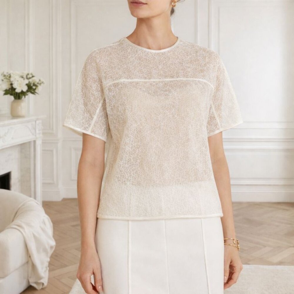 Jason Wu Mainline Ivory Semi-Sheer Lace Silk Top
